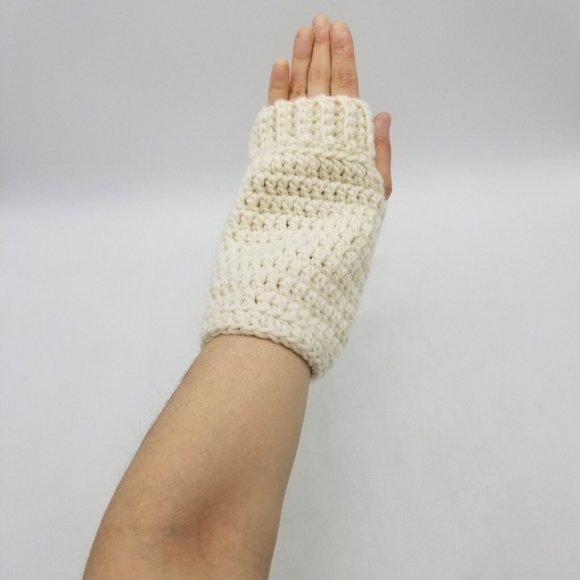 2 Pairs of Handmade Crochet Wrist Warmers, Grey and Ivory Winter Accessory - Picture 15 of 16